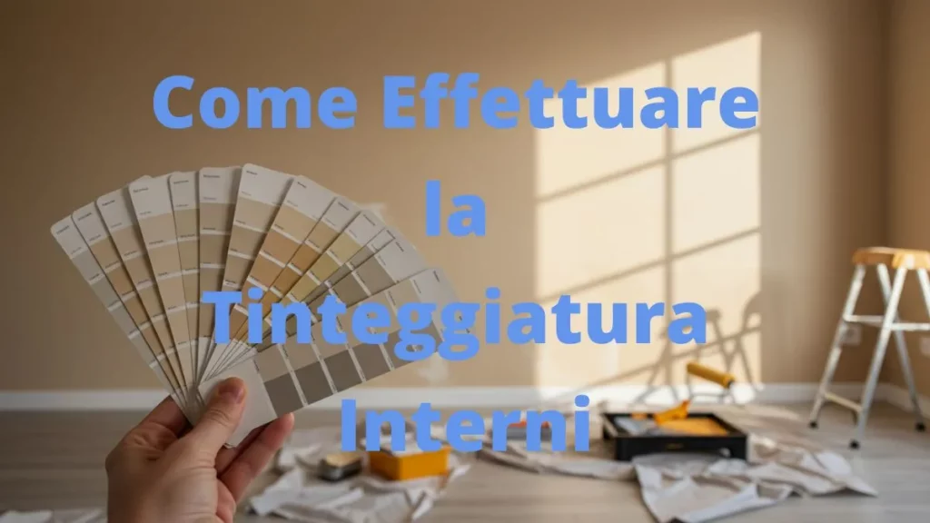 Interno luminoso con parete in fase di tinteggiatura e mazzetta colori in primo piano