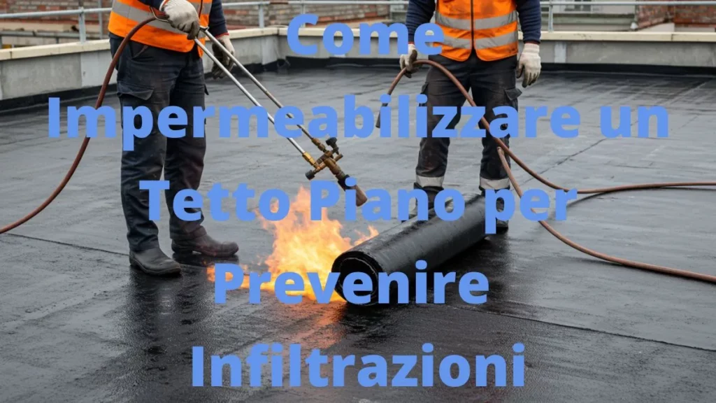 Applicazione guaina bituminosa per impermeabilizzazione tetto piano.