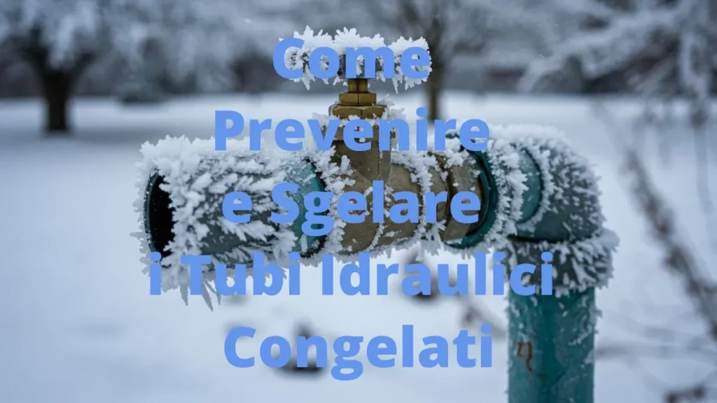 Tubo idraulico esterno coperto di ghiaccio e brina in inverno.