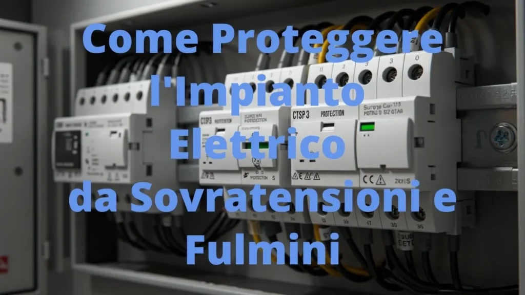 Quadro elettrico moderno con dispositivi di protezione da sovratensioni e fulmini ben visibili.
