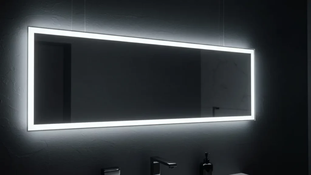 Illuminazione a LED integrata in uno specchio da bagno o applique laterali, senza riflessi di persone.