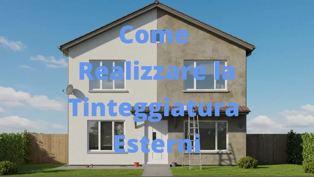 Casa esterna con facciata parzialmente preparata per tinteggiatura esterni