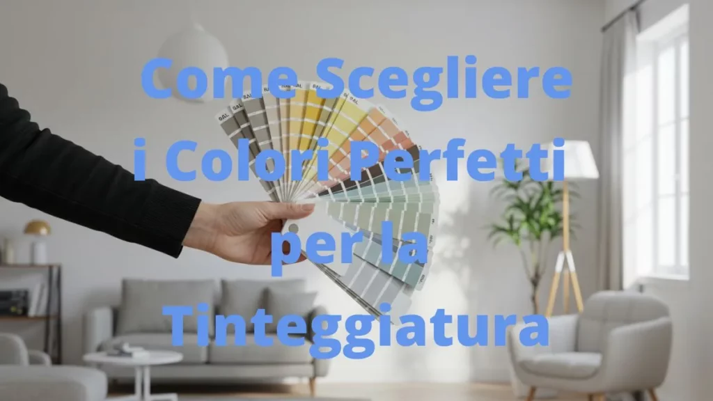 Mano che sceglie colori tinteggiatura da una mazzetta colori.