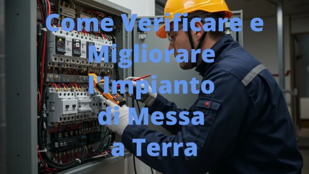 Tecnico specializzato che verifica un impianto di messa a terra con strumentazione professionale in un quadro elettrico.