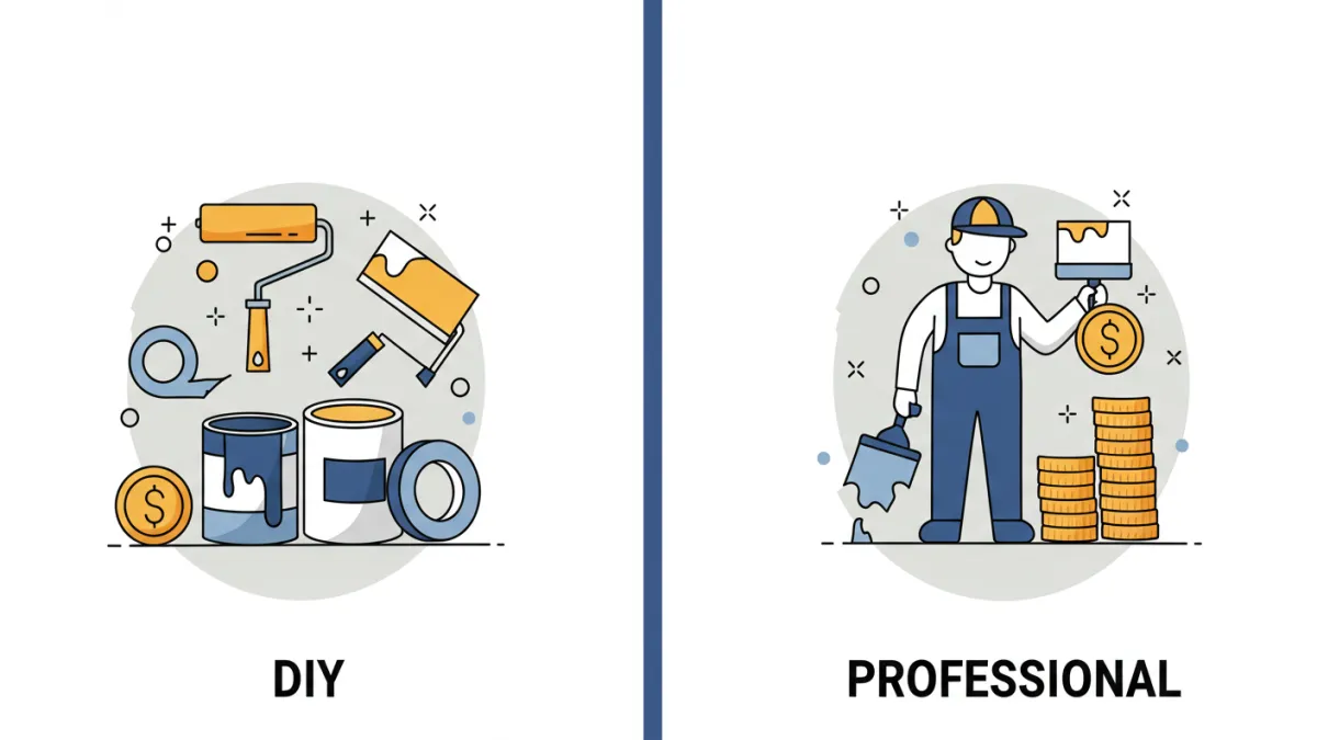Confronto visivo dei costi tra tinteggiatura fai da te e servizio professionale.