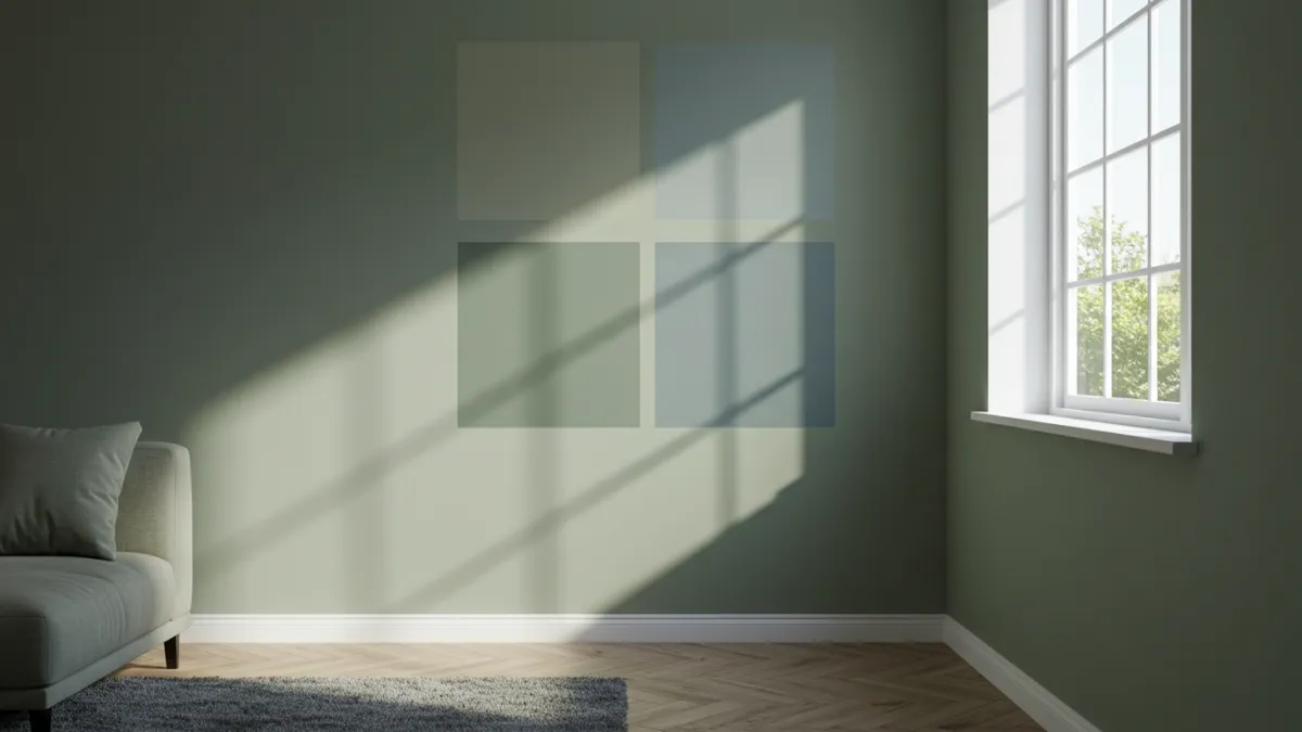 Campioni di colore applicati su una parete per confronto sotto luce naturale