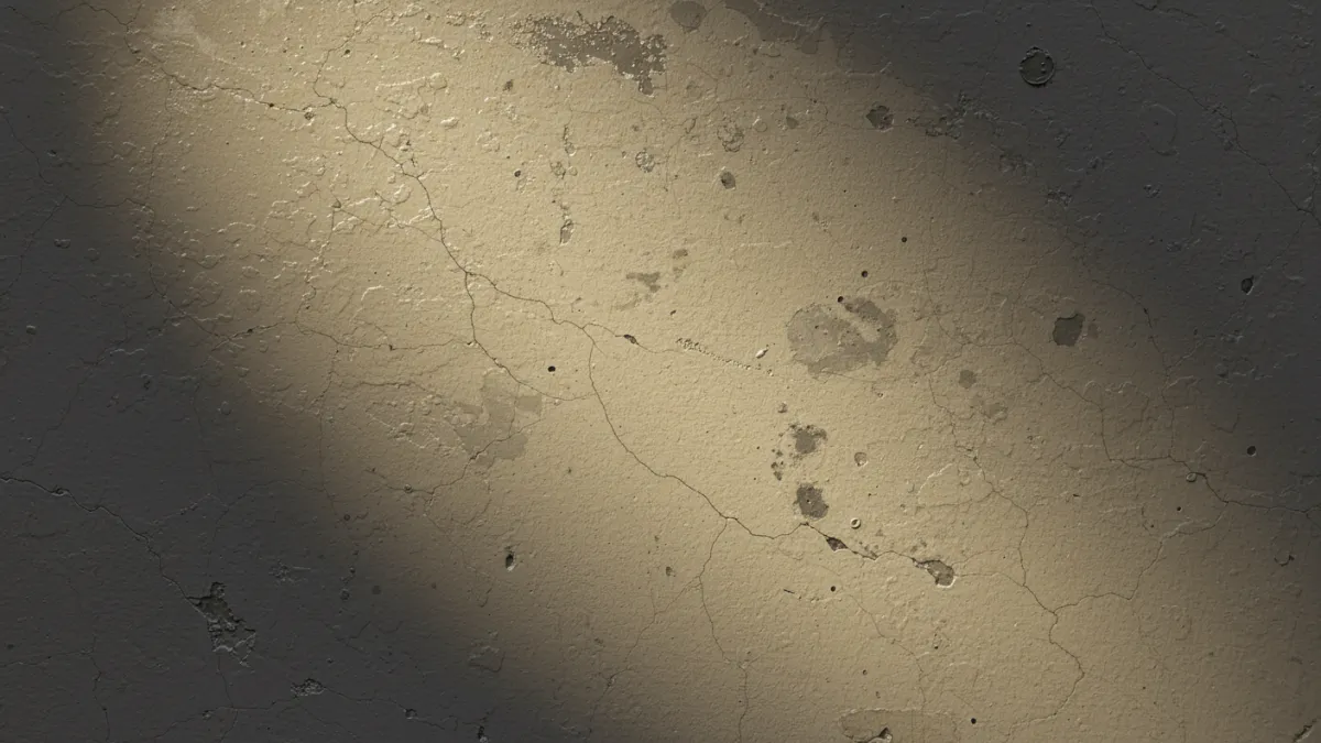 Ispezione ravvicinata della texture e condizione di una parete tinteggiata.
