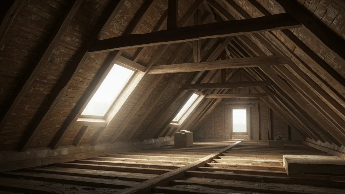 Travi di legno asciutte e sane in un sottotetto ben ventilato.