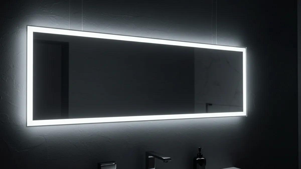 Illuminazione a LED integrata in uno specchio da bagno o applique laterali, senza riflessi di persone.