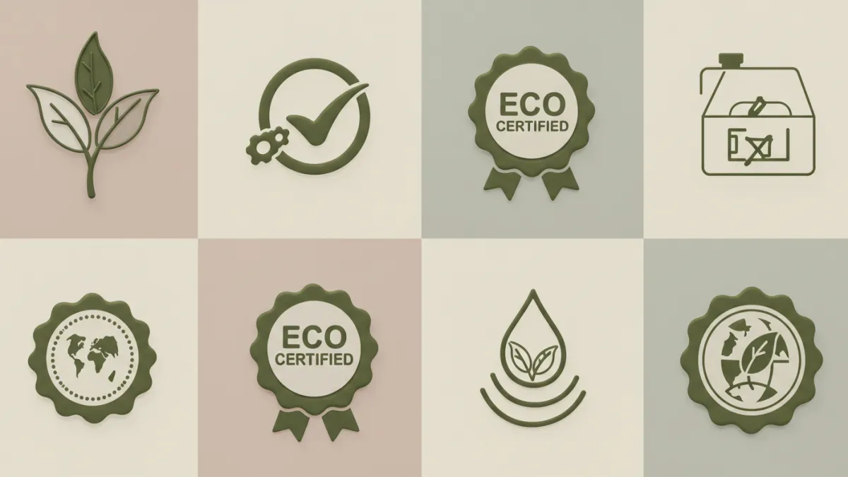 Collage di simboli generici per certificazioni ambientali di pitture.
