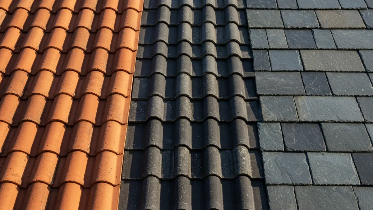 Esempi di diverse tipologie di tegole per coperture tetti.