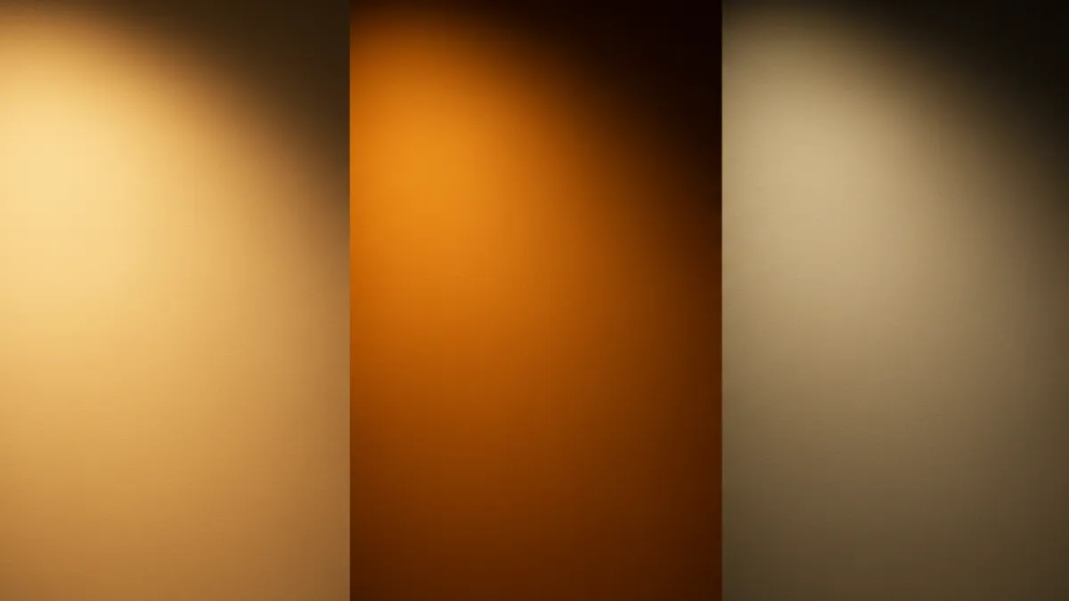Campioni dello stesso colore tinteggiatura sotto diverse fonti luminose (naturale, calda, fredda).