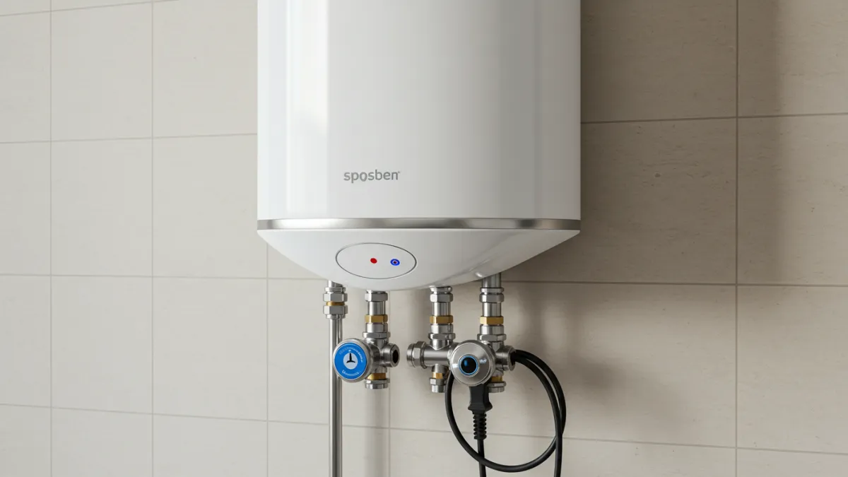 Moderno scaldabagno elettrico ad accumulo installato a parete.
