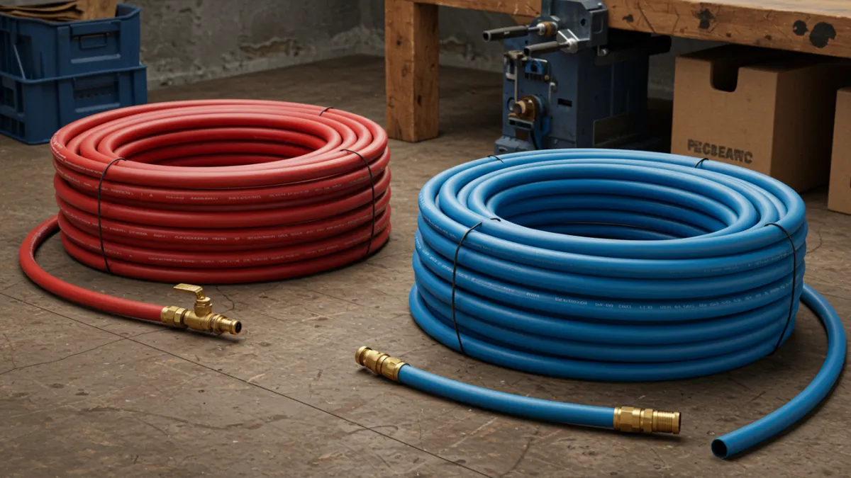 Rotoli di tubo PEX flessibile rosso e blu per impianti idraulici.