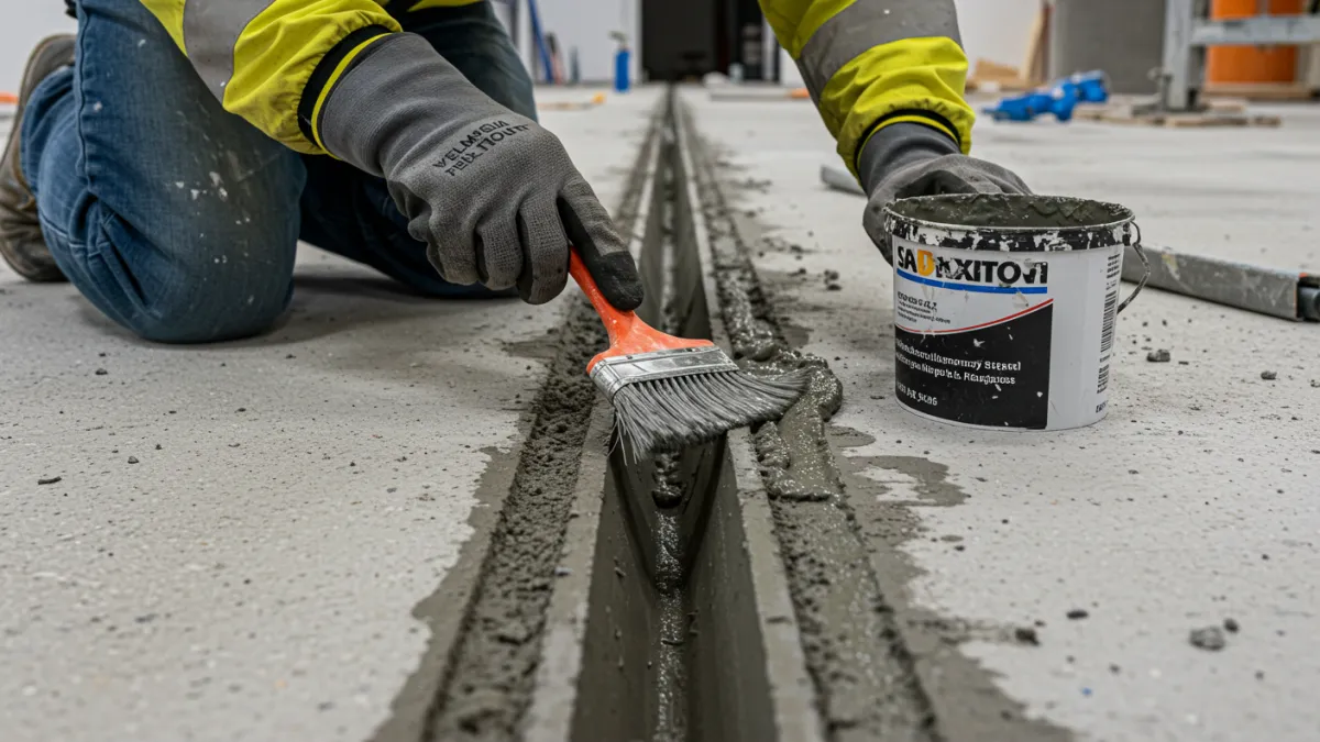 Pulizia e applicazione di primer all'interno di un giunto di dilatazione preparato.