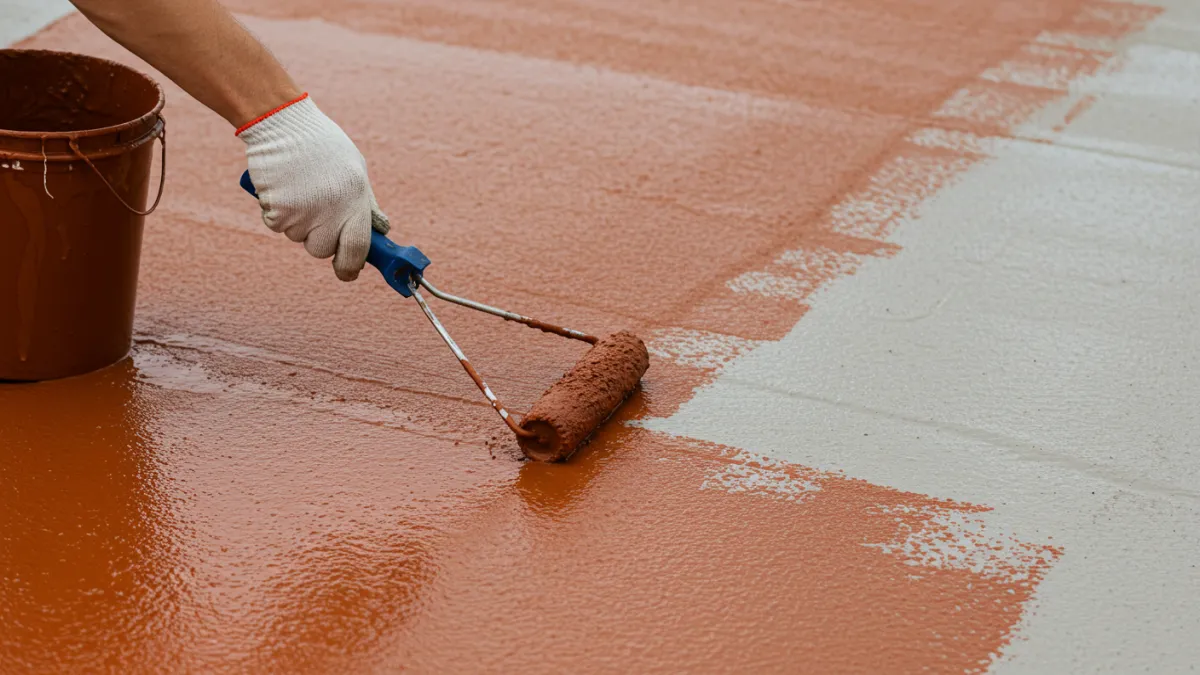Applicazione di resina impermeabilizzante acrilica colorata su una superficie.