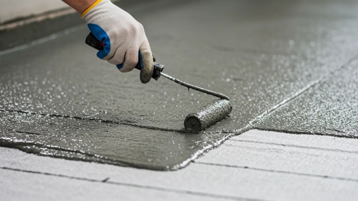 Applicazione di strati successivi di resina impermeabilizzante con tessuto di rinforzo.